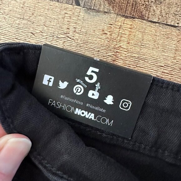 Fashion Nova Women's Fray What You Mean Distressed Flare Leg Jeans in Black -5 - Picture 5 of 12